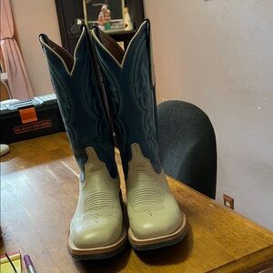 Lucchese Blue and Cream Heeled Boots